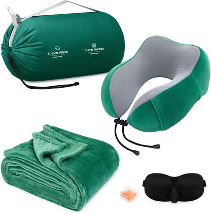 Travel Pillow and Blanket Set Neck Pillow Airplane Foam Pink