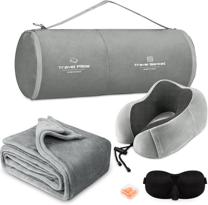 Travel Pillow and Blanket Set Neck Pillow Airplane Foam Pink