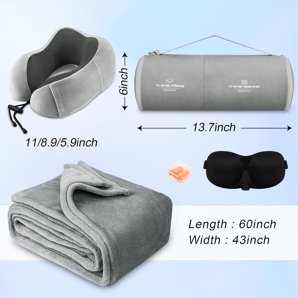 Travel Pillow and Blanket Set Neck Pillow Airplane Foam Pink