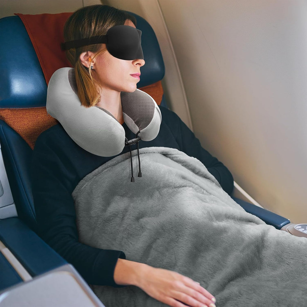 Travel Pillow and Blanket Set Neck Pillow Airplane Foam Pink