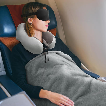 Travel Pillow and Blanket Set Neck Pillow Airplane Foam Pink