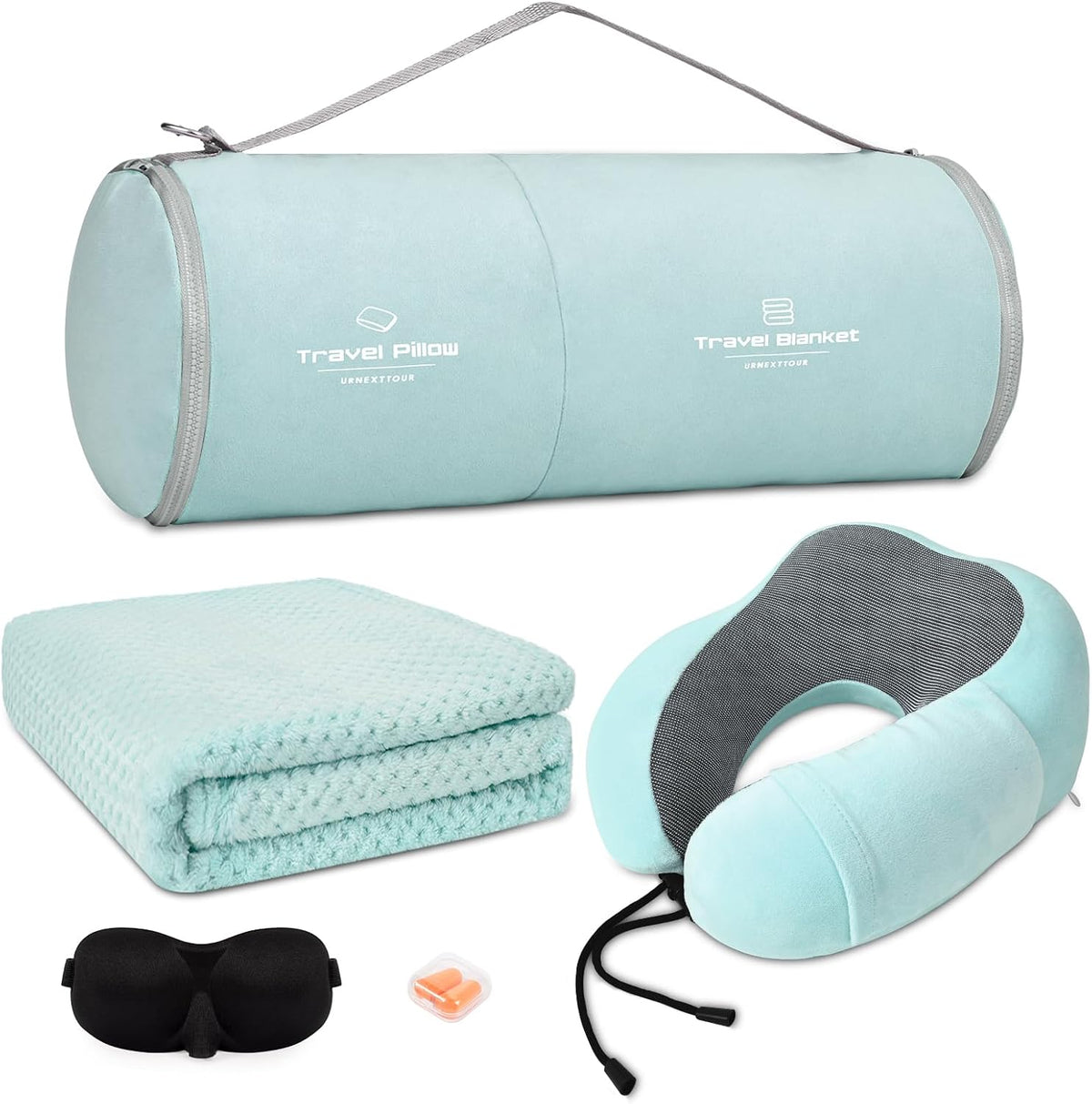 Travel Pillow and Blanket Set Neck Pillow Airplane Foam Pink