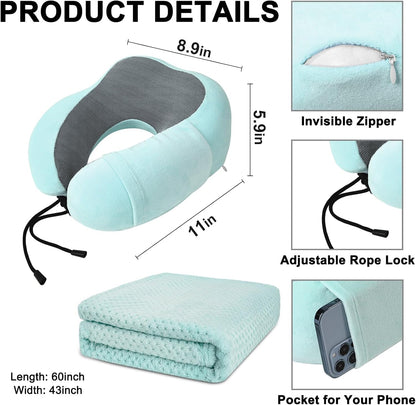 Travel Pillow and Blanket Set Neck Pillow Airplane Foam Pink