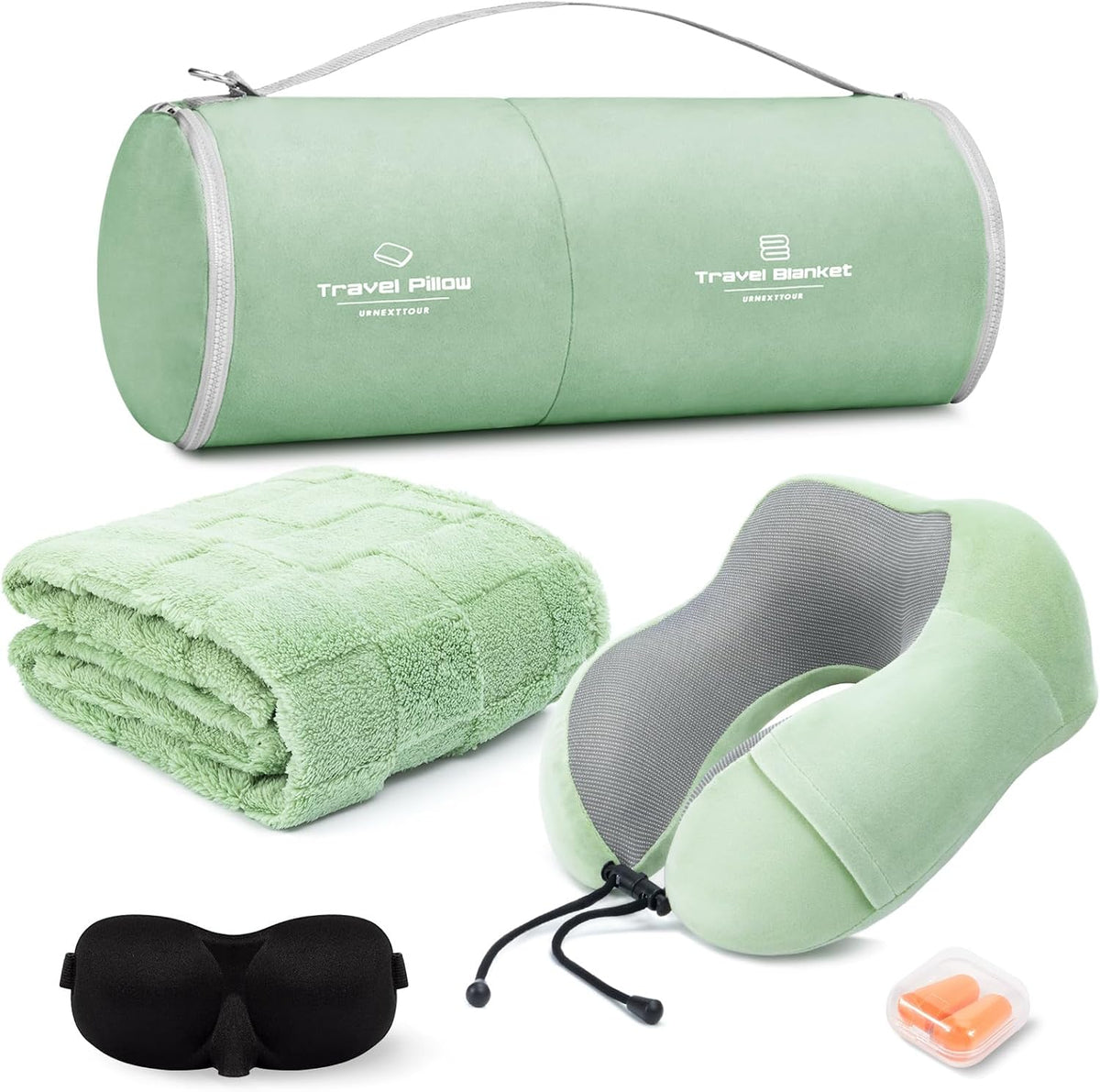 Travel Pillow and Blanket Set Neck Pillow Airplane Foam Pink