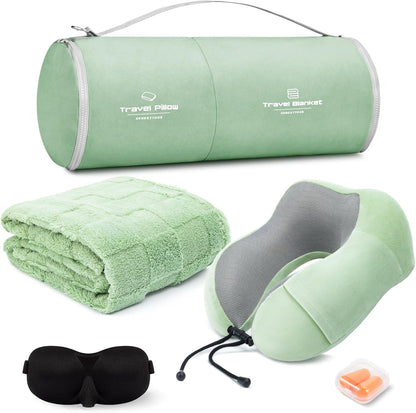 Travel Pillow and Blanket Set Neck Pillow Airplane Foam Pink