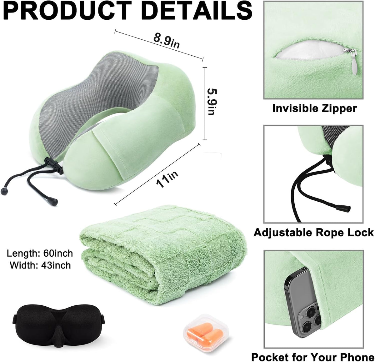 Travel Pillow and Blanket Set Neck Pillow Airplane Foam Pink