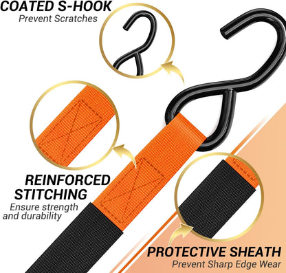 Ratchet Tie Down Straps for Moving Appliances 1" x 15', Orange