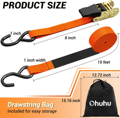 Ratchet Tie Down Straps for Moving Appliances 1" x 15', Orange