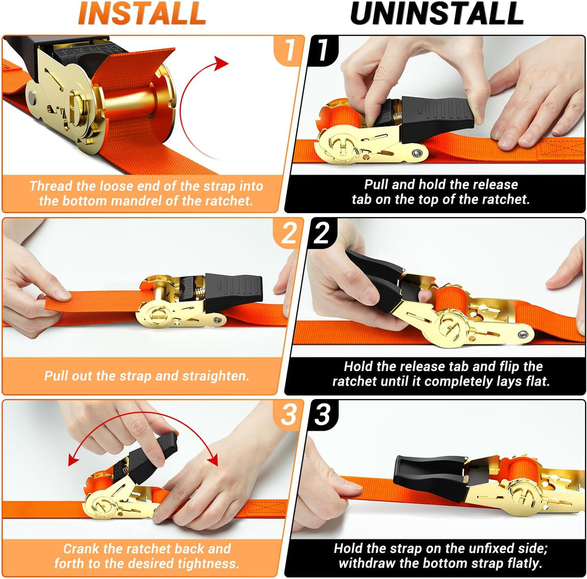 Ratchet Tie Down Straps for Moving Appliances 1" x 15', Orange
