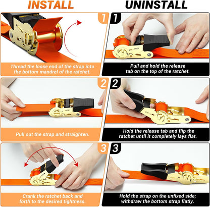 Ratchet Tie Down Straps for Moving Appliances 1" x 15', Orange
