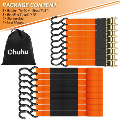 Ratchet Tie Down Straps for Moving Appliances 1" x 15', Orange