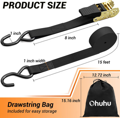 Ratchet Tie Down Straps for Moving Appliances 1" x 15', Orange
