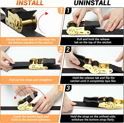 Ratchet Tie Down Straps for Moving Appliances 1" x 15', Orange