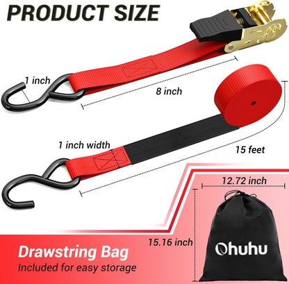 Ratchet Tie Down Straps for Moving Appliances 1" x 15', Orange