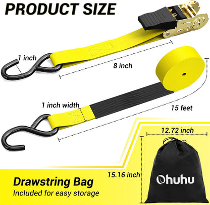 Ratchet Tie Down Straps for Moving Appliances 1" x 15', Orange