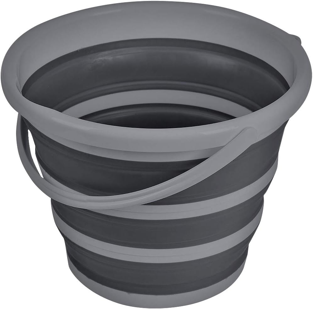 Collapsible Bucket, Foldable Cleaning Bucket with Handle, Household Essentials Cleaning Basin and Dust Mop Bucket, Collapsible Wash Basin for Car Cleaning, [2.6 Gal. 10L] Round, Grey