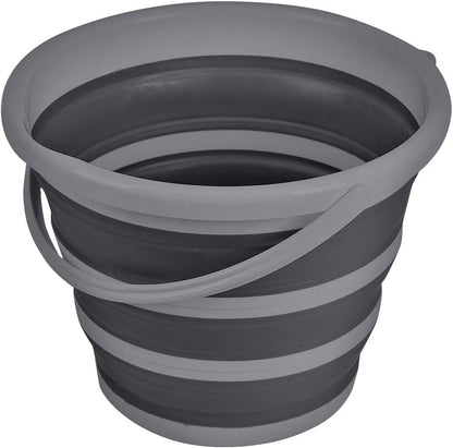 Collapsible Bucket, Foldable Cleaning Bucket with Handle, Household Essentials Cleaning Basin and Dust Mop Bucket, Collapsible Wash Basin for Car Cleaning, [2.6 Gal. 10L] Round, Grey