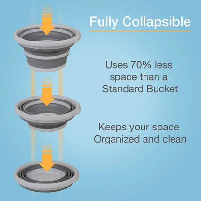 Collapsible Bucket, Foldable Cleaning Bucket with Handle, Household Essentials Cleaning Basin and Dust Mop Bucket, Collapsible Wash Basin for Car Cleaning, [2.6 Gal. 10L] Round, Grey