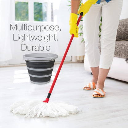 Collapsible Bucket, Foldable Cleaning Bucket with Handle, Household Essentials Cleaning Basin and Dust Mop Bucket, Collapsible Wash Basin for Car Cleaning, [2.6 Gal. 10L] Round, Grey