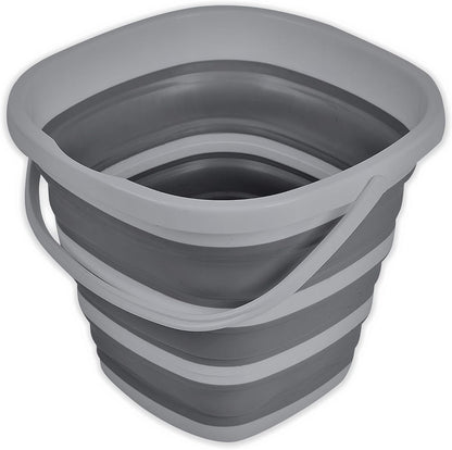 Collapsible Bucket, Foldable Cleaning Bucket with Handle, Household Essentials Cleaning Basin and Dust Mop Bucket, Collapsible Wash Basin for Car Cleaning, [2.6 Gal. 10L] Round, Grey