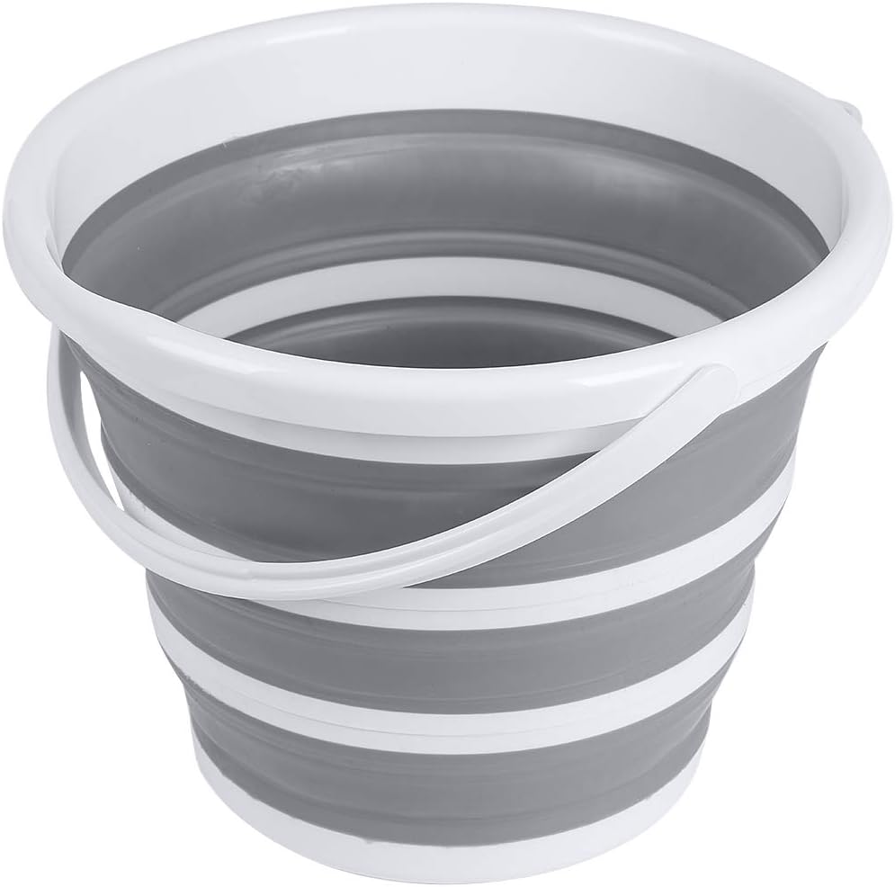 Collapsible Bucket, Foldable Cleaning Bucket with Handle, Household Essentials Cleaning Basin and Dust Mop Bucket, Collapsible Wash Basin for Car Cleaning, [2.6 Gal. 10L] Round, Grey