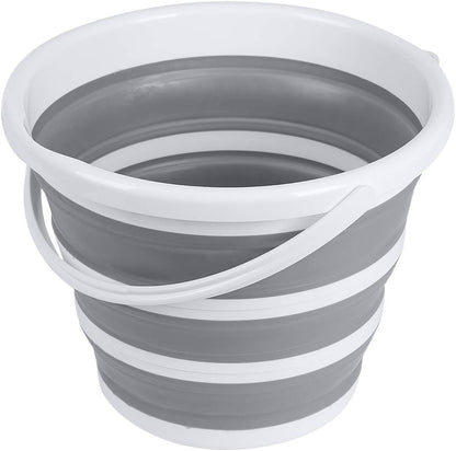 Collapsible Bucket, Foldable Cleaning Bucket with Handle, Household Essentials Cleaning Basin and Dust Mop Bucket, Collapsible Wash Basin for Car Cleaning, [2.6 Gal. 10L] Round, Grey
