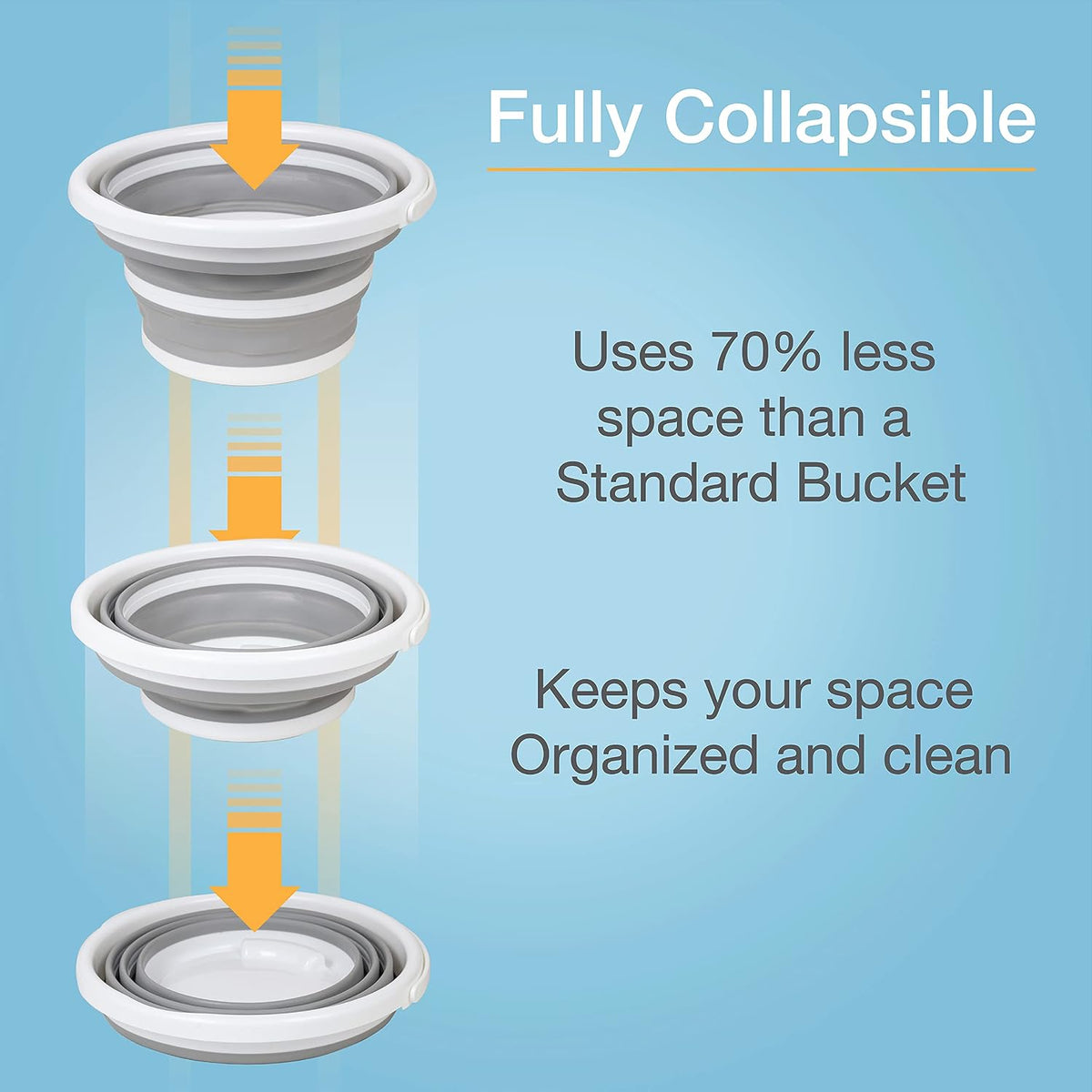 Collapsible Bucket, Foldable Cleaning Bucket with Handle, Household Essentials Cleaning Basin and Dust Mop Bucket, Collapsible Wash Basin for Car Cleaning, [2.6 Gal. 10L] Round, Grey