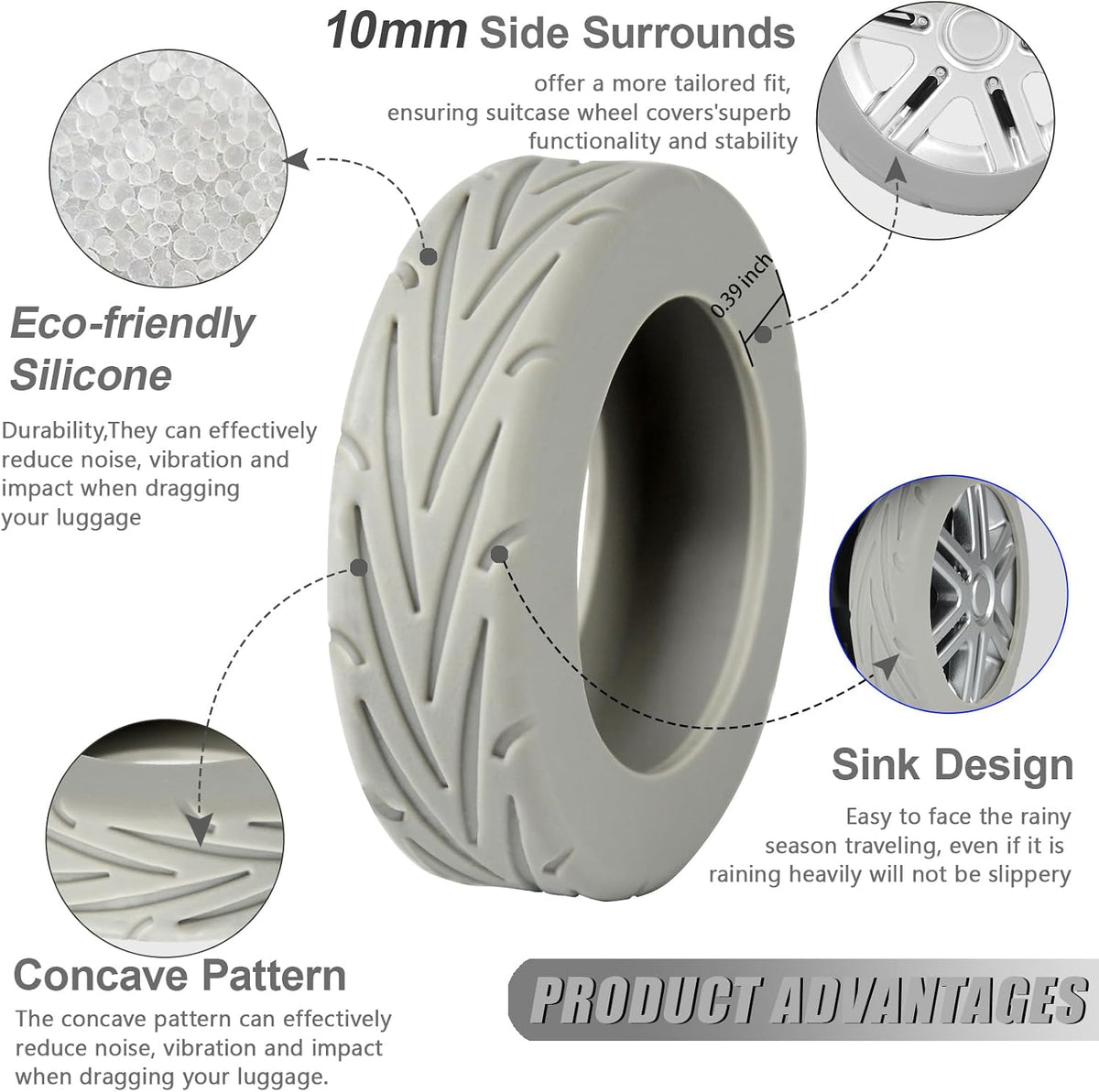 Upgrade Luggage Wheel Covers, 8pcs Suitcases Wheel Protector,Wear-Resistant, Anti-Noise, Silicone Protectors For 2-2.4"Luggage Spinner,Accessories for Travel (Gray)