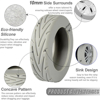 Upgrade Luggage Wheel Covers, 8pcs Suitcases Wheel Protector,Wear-Resistant, Anti-Noise, Silicone Protectors For 2-2.4"Luggage Spinner,Accessories for Travel (Gray)