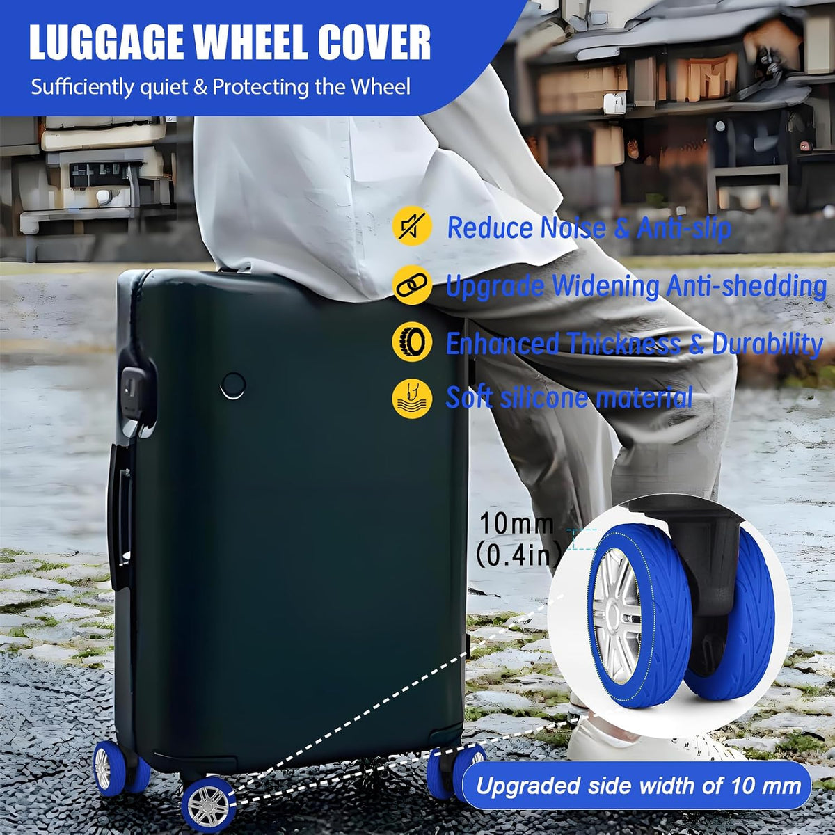 Upgrade Luggage Wheel Covers, 8pcs Suitcases Wheel Protector,Wear-Resistant, Anti-Noise, Silicone Protectors For 2-2.4"Luggage Spinner,Accessories for Travel (Gray)