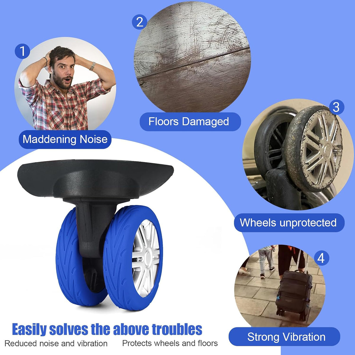 Upgrade Luggage Wheel Covers, 8pcs Suitcases Wheel Protector,Wear-Resistant, Anti-Noise, Silicone Protectors For 2-2.4"Luggage Spinner,Accessories for Travel (Gray)
