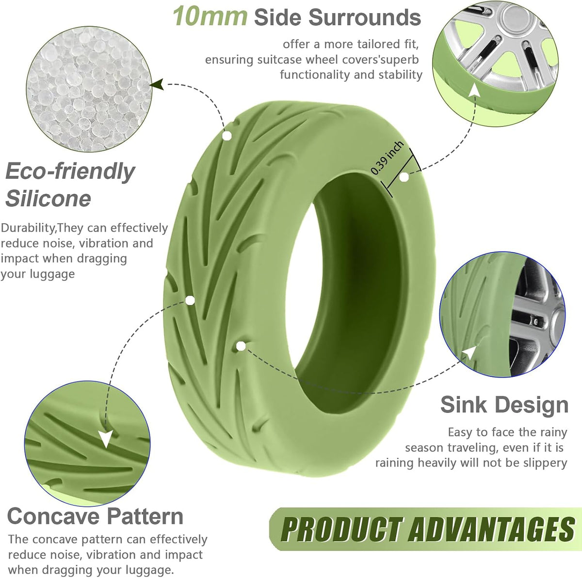 Upgrade Luggage Wheel Covers, 8pcs Suitcases Wheel Protector,Wear-Resistant, Anti-Noise, Silicone Protectors For 2-2.4"Luggage Spinner,Accessories for Travel (Gray)