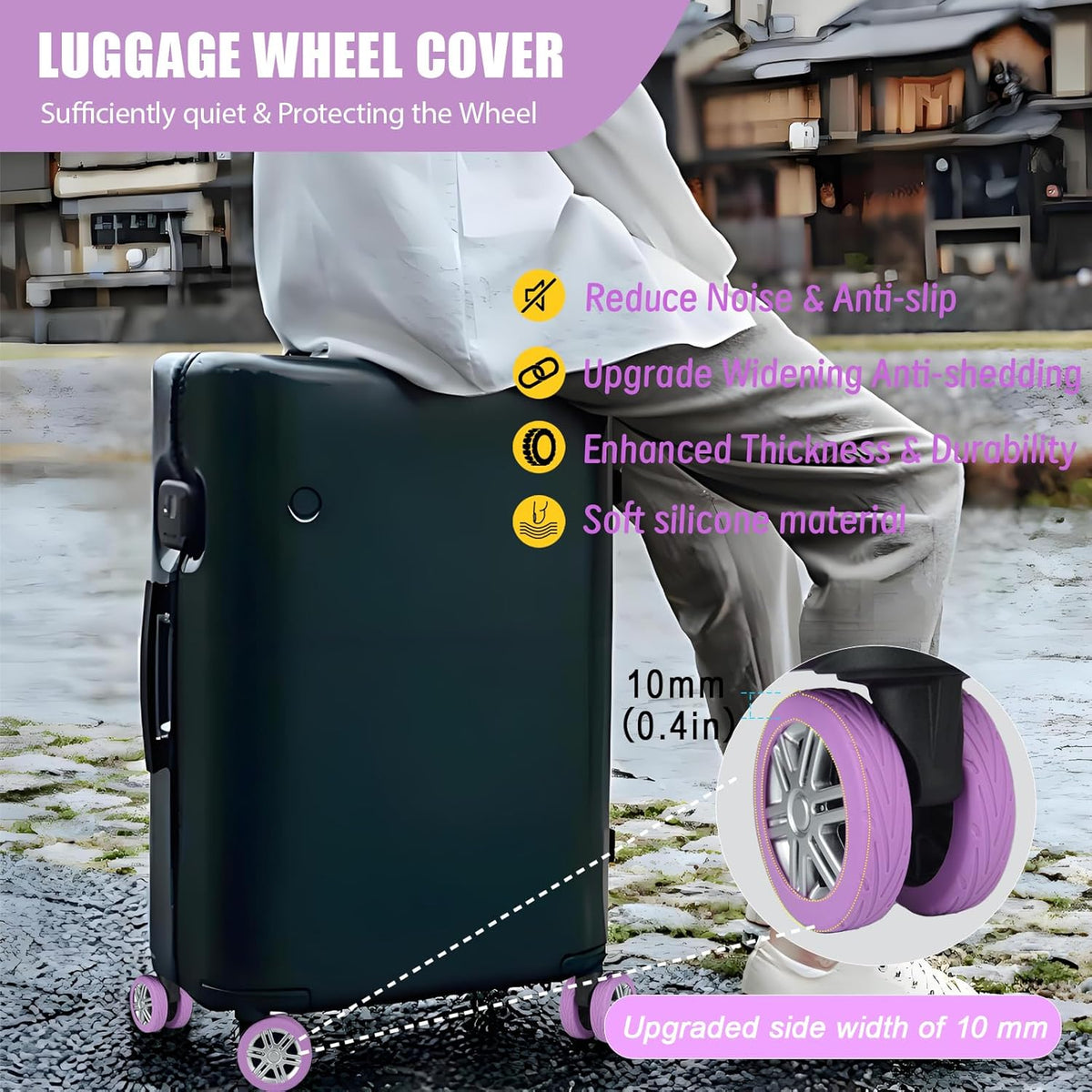 Upgrade Luggage Wheel Covers, 8pcs Suitcases Wheel Protector,Wear-Resistant, Anti-Noise, Silicone Protectors For 2-2.4"Luggage Spinner,Accessories for Travel (Gray)