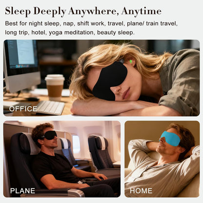 3D Sleep Mask 2 Pack,Eye Mask for Side Sleeper 3D Contoured Sleeping Mask Blackout Out for Men- Blindfold Airplane with Ear Plugs, Night Masks with Travel Bag (Black&Blue)