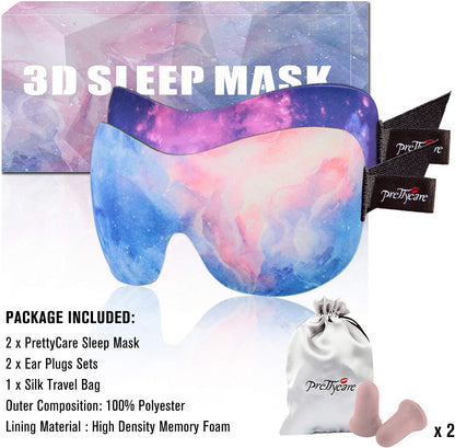 3D Sleep Mask 2 Pack,Eye Mask for Side Sleeper 3D Contoured Sleeping Mask Blackout Out for Men- Blindfold Airplane with Ear Plugs, Night Masks with Travel Bag (Black&Blue)