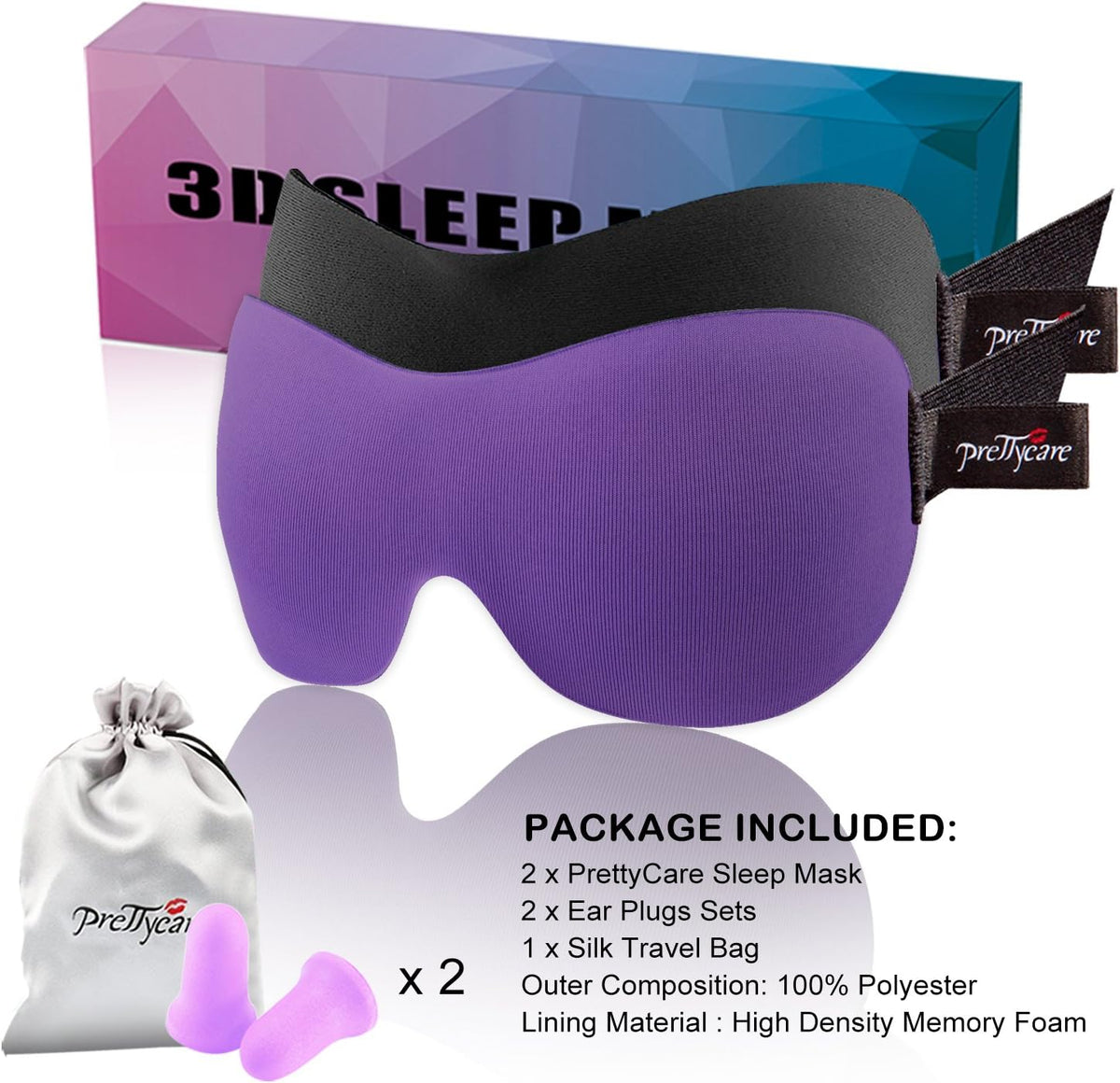 3D Sleep Mask 2 Pack,Eye Mask for Side Sleeper 3D Contoured Sleeping Mask Blackout Out for Men- Blindfold Airplane with Ear Plugs, Night Masks with Travel Bag (Black&Blue)