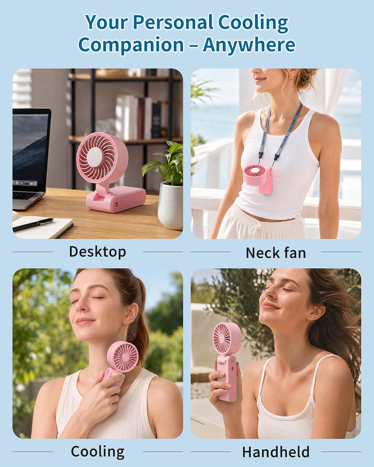 Portable Handheld Fan with Ice Cooling, 100 Speed Rechargeable Mini Desk Fan, Up to 12Hrs Cooling, Powerful Folding Personal Fan for Travel, Camping, Office (Pink)
