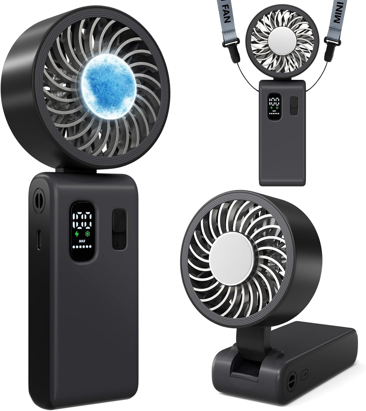 Portable Handheld Fan with Ice Cooling, 100 Speed Rechargeable Mini Desk Fan, Up to 12Hrs Cooling, Powerful Folding Personal Fan for Travel, Camping, Office (Pink)
