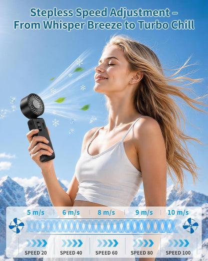Portable Handheld Fan with Ice Cooling, 100 Speed Rechargeable Mini Desk Fan, Up to 12Hrs Cooling, Powerful Folding Personal Fan for Travel, Camping, Office (Pink)