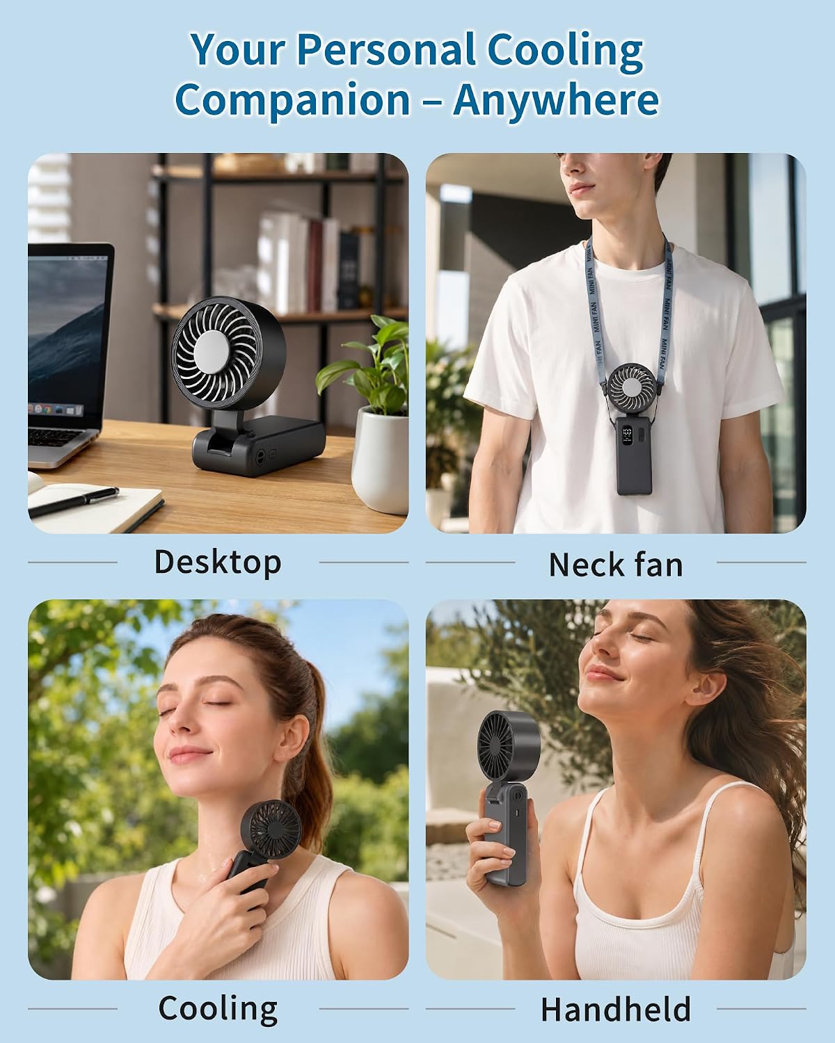 Portable Handheld Fan with Ice Cooling, 100 Speed Rechargeable Mini Desk Fan, Up to 12Hrs Cooling, Powerful Folding Personal Fan for Travel, Camping, Office (Pink)