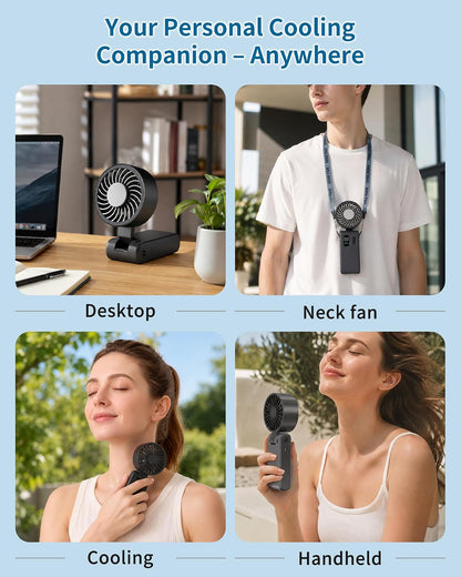 Portable Handheld Fan with Ice Cooling, 100 Speed Rechargeable Mini Desk Fan, Up to 12Hrs Cooling, Powerful Folding Personal Fan for Travel, Camping, Office (Pink)