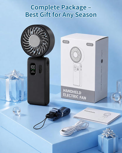 Portable Handheld Fan with Ice Cooling, 100 Speed Rechargeable Mini Desk Fan, Up to 12Hrs Cooling, Powerful Folding Personal Fan for Travel, Camping, Office (Pink)