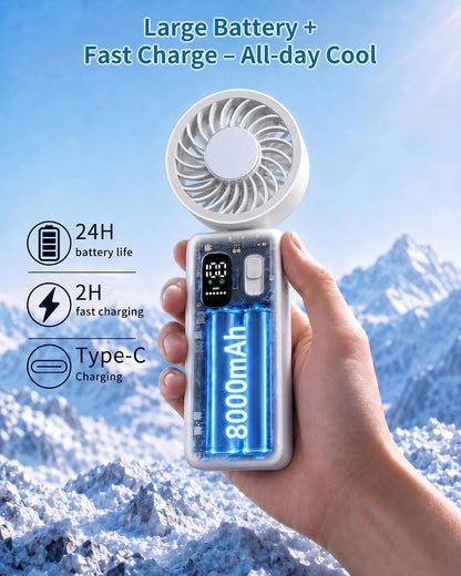 Portable Handheld Fan with Ice Cooling, 100 Speed Rechargeable Mini Desk Fan, Up to 12Hrs Cooling, Powerful Folding Personal Fan for Travel, Camping, Office (Pink)