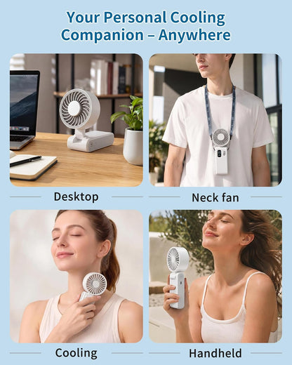 Portable Handheld Fan with Ice Cooling, 100 Speed Rechargeable Mini Desk Fan, Up to 12Hrs Cooling, Powerful Folding Personal Fan for Travel, Camping, Office (Pink)