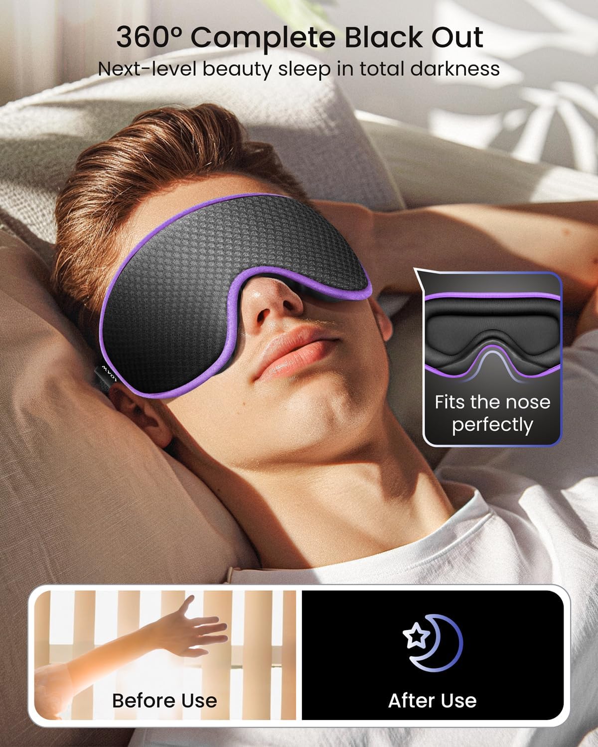 Sleep Mask for Men Women: Blackout Eye Masks for Sleep - 3D Breathable Soft Comfortable Eye Mask for Travel - Adjustable Light Blocking Night Masks for Sleeping