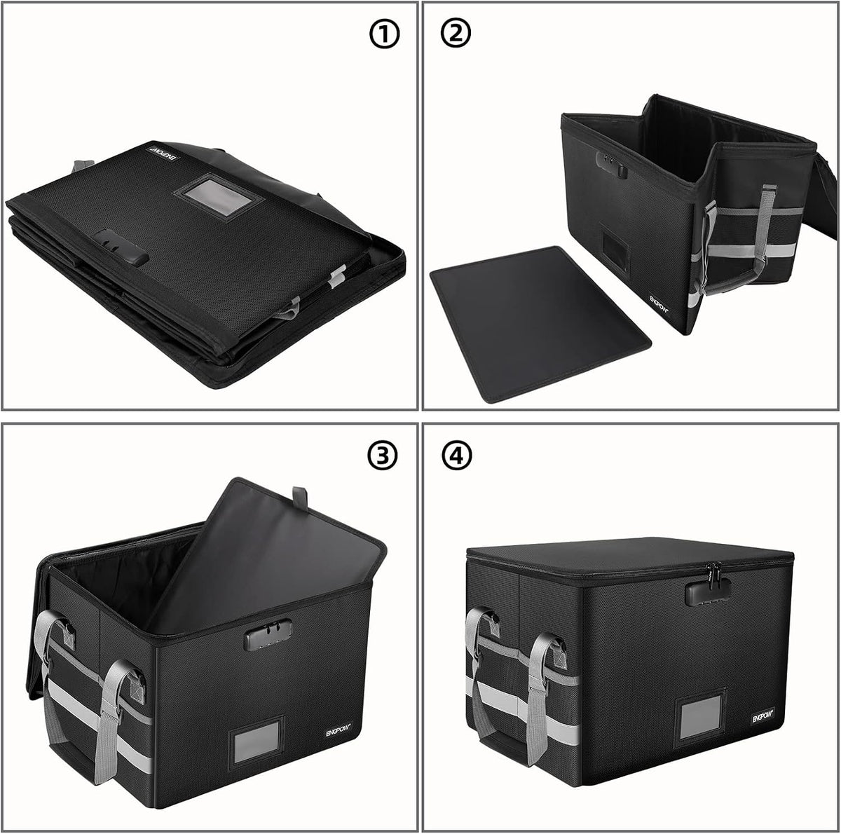 File Box with Lock,Fireproof Document Box with Zipper＆Pockets,Collapsible File Organizer Filing Storage Cabinet with Handle,Portable Home Office Safe for Hanging Letter/Legal Folder,Black