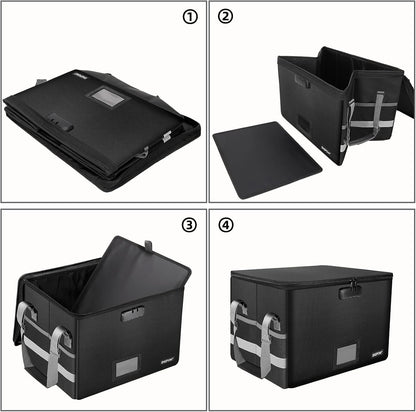 File Box with Lock,Fireproof Document Box with Zipper＆Pockets,Collapsible File Organizer Filing Storage Cabinet with Handle,Portable Home Office Safe for Hanging Letter/Legal Folder,Black