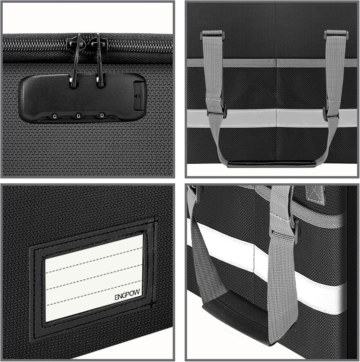 File Box with Lock,Fireproof Document Box with Zipper＆Pockets,Collapsible File Organizer Filing Storage Cabinet with Handle,Portable Home Office Safe for Hanging Letter/Legal Folder,Black