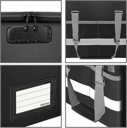 File Box with Lock,Fireproof Document Box with Zipper＆Pockets,Collapsible File Organizer Filing Storage Cabinet with Handle,Portable Home Office Safe for Hanging Letter/Legal Folder,Black
