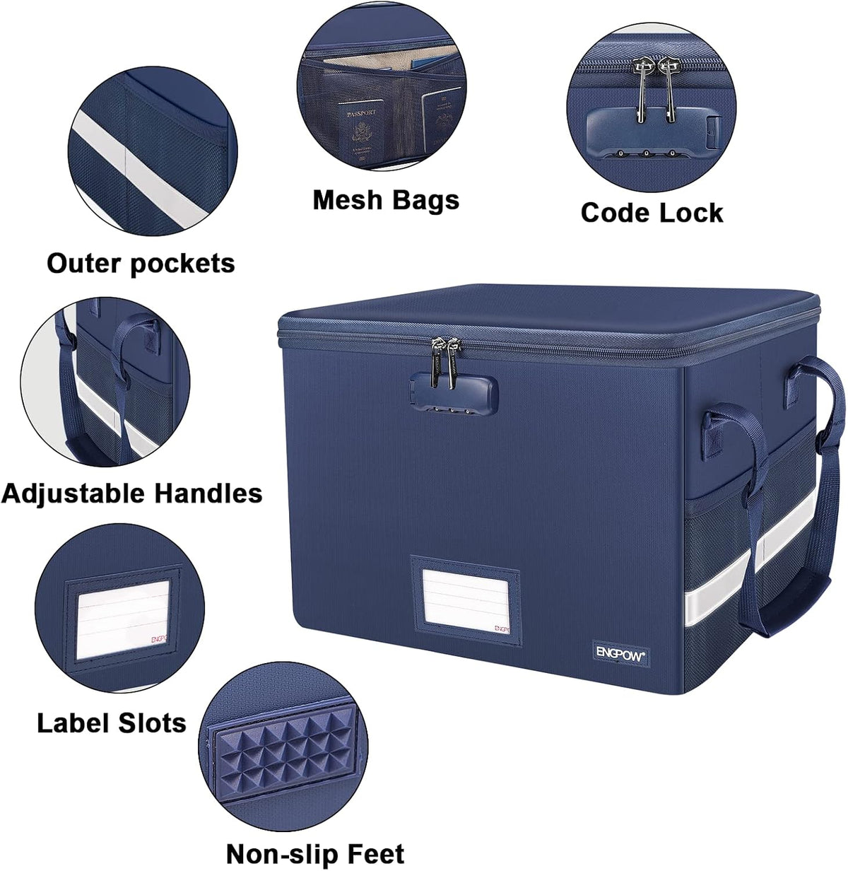 File Box with Lock,Fireproof Document Box with Zipper＆Pockets,Collapsible File Organizer Filing Storage Cabinet with Handle,Portable Home Office Safe for Hanging Letter/Legal Folder,Black